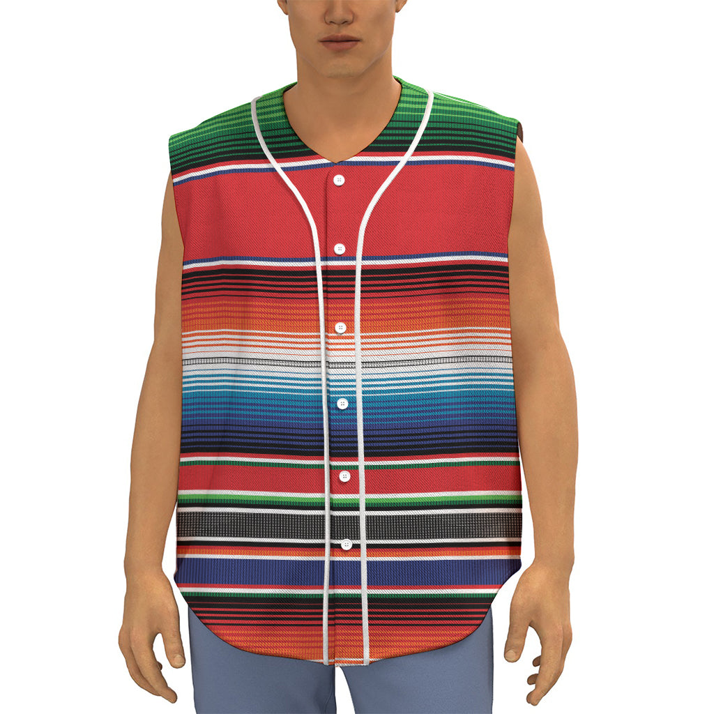 Vintage Mexican Serape Pattern Print Sleeveless Baseball Jersey