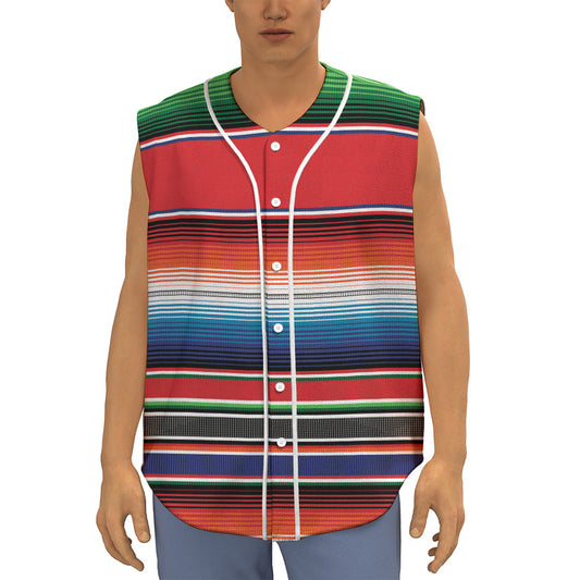 Vintage Mexican Serape Pattern Print Sleeveless Baseball Jersey