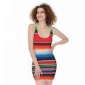 Vintage Mexican Serape Pattern Print Sleeveless Bodycon Dress