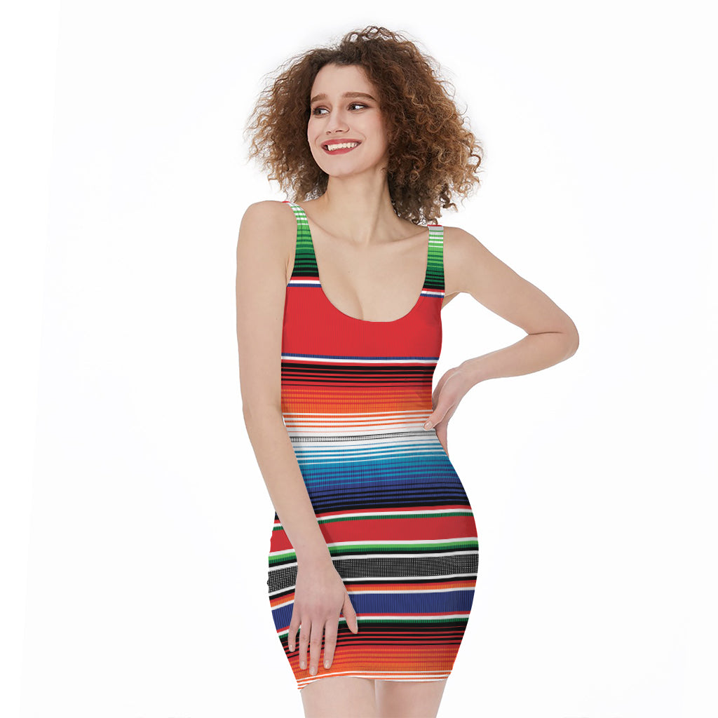 Vintage Mexican Serape Pattern Print Sleeveless Bodycon Dress
