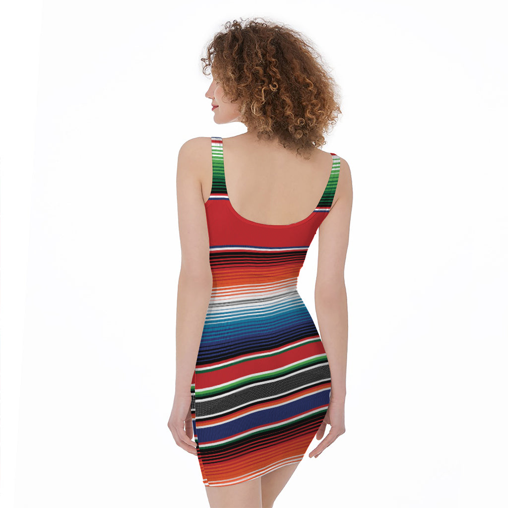 Vintage Mexican Serape Pattern Print Sleeveless Bodycon Dress