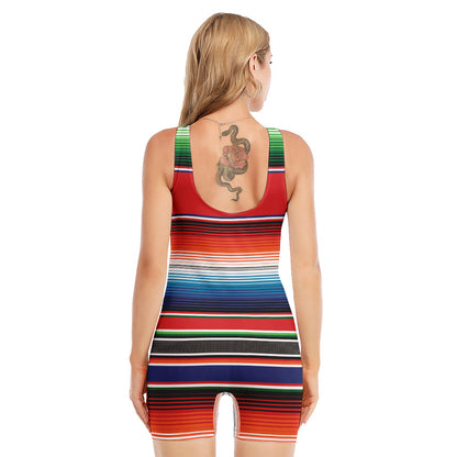 Vintage Mexican Serape Pattern Print Sleeveless One Piece Swimsuit