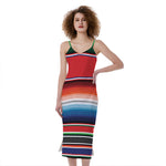 Vintage Mexican Serape Pattern Print Slim Fit Midi Cami Dress