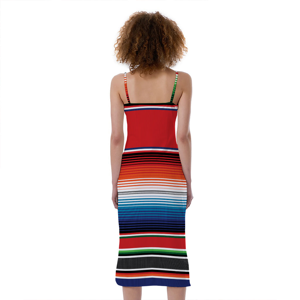 Vintage Mexican Serape Pattern Print Slim Fit Midi Cami Dress