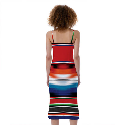 Vintage Mexican Serape Pattern Print Slim Fit Midi Cami Dress