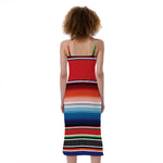 Vintage Mexican Serape Pattern Print Slim Fit Midi Cami Dress