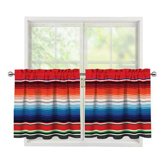 Vintage Mexican Serape Pattern Print Tier Curtains