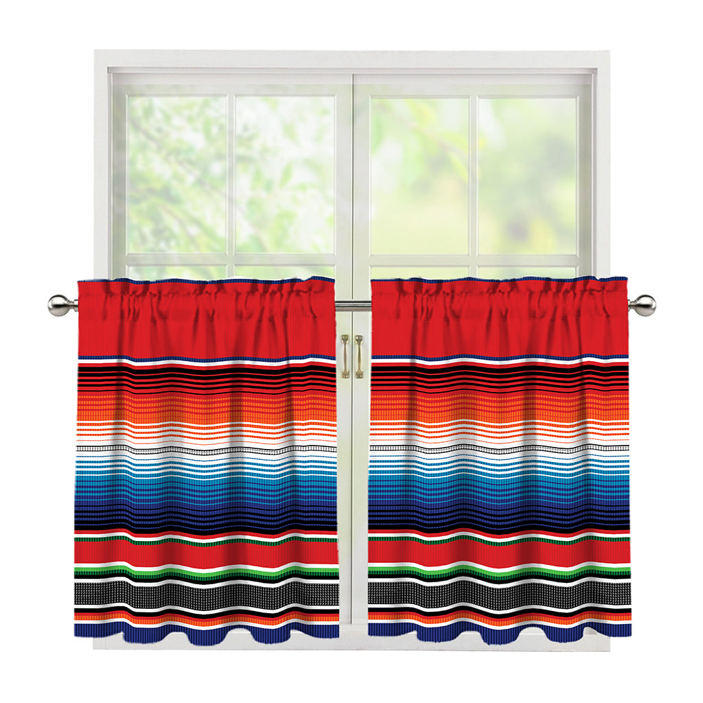 Vintage Mexican Serape Pattern Print Tier Curtains