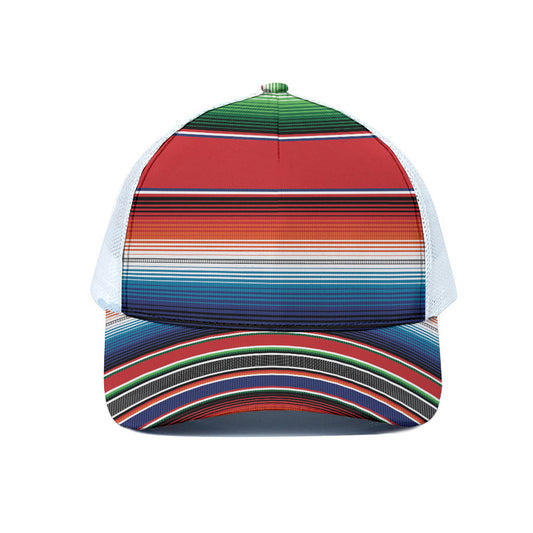 Vintage Mexican Serape Pattern Print White Mesh Trucker Cap