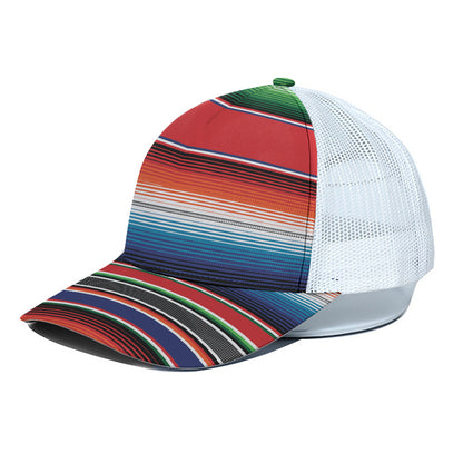 Vintage Mexican Serape Pattern Print White Mesh Trucker Cap