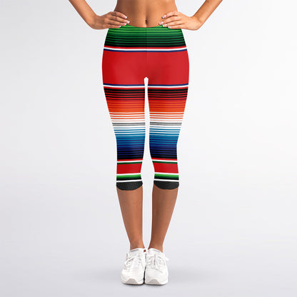 Vintage Mexican Serape Pattern Print Women's Capri Leggings