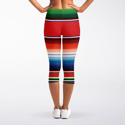 Vintage Mexican Serape Pattern Print Women's Capri Leggings