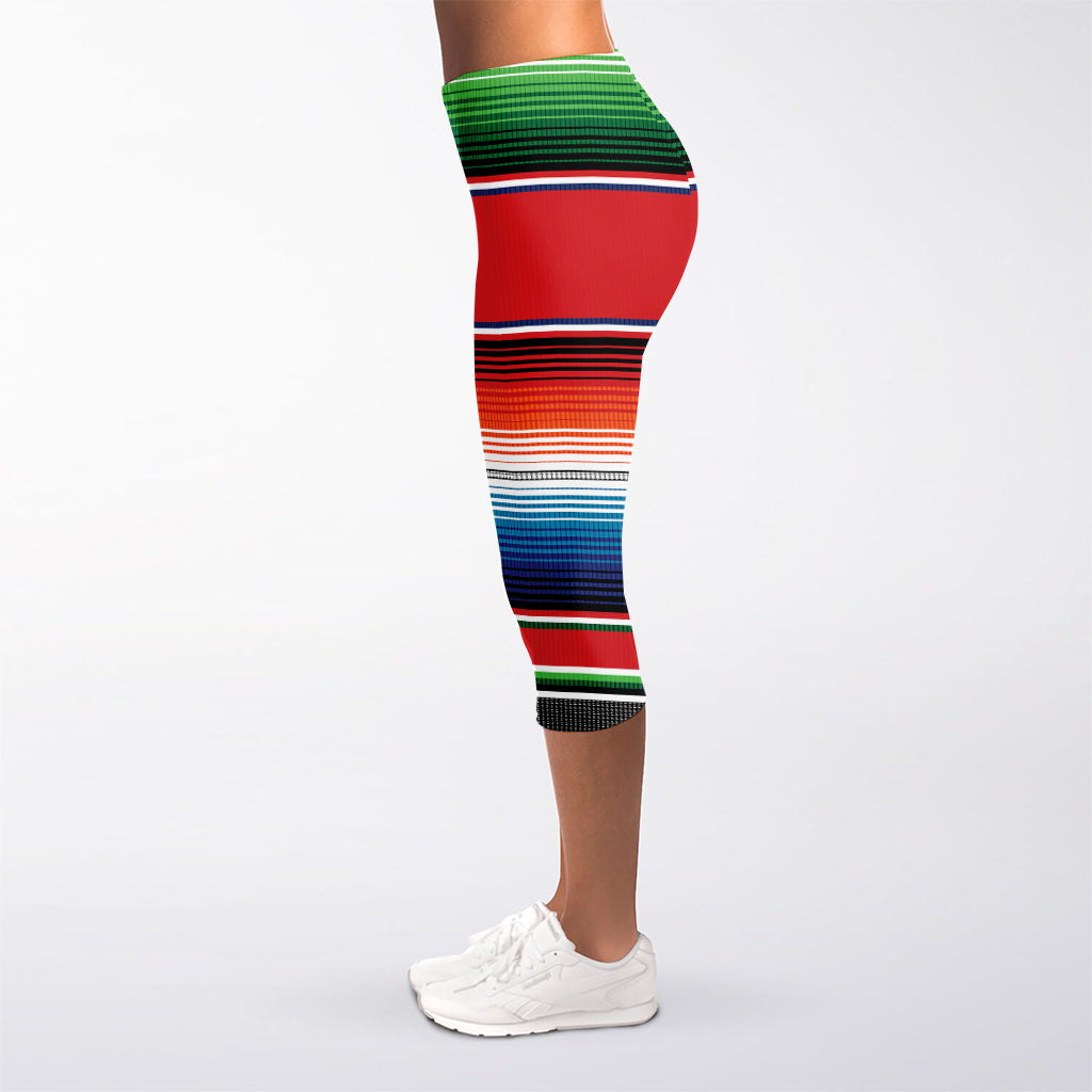 Vintage Mexican Serape Pattern Print Women's Capri Leggings