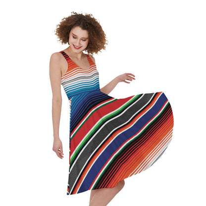 Vintage Mexican Serape Pattern Print Women's Sleeveless Dress
