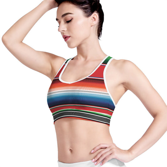 Vintage Mexican Serape Pattern Print Women's Sports Bra