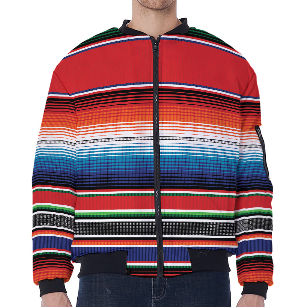 Vintage Mexican Serape Pattern Print Zip Sleeve Bomber Jacket
