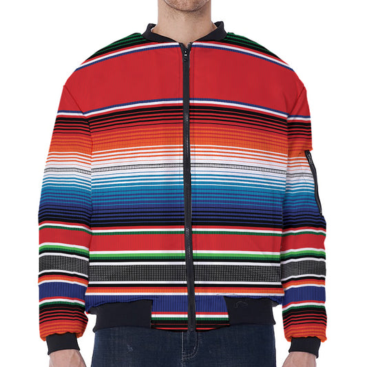 Vintage Mexican Serape Pattern Print Zip Sleeve Bomber Jacket