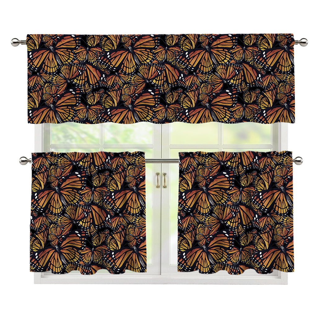 Vintage Monarch Butterfly Pattern Print 3 Piece Kitchen Curtains