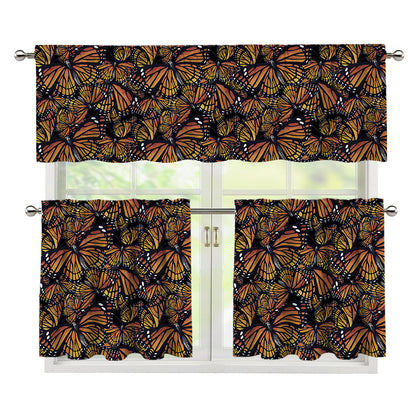 Vintage Monarch Butterfly Pattern Print 3 Piece Kitchen Curtains