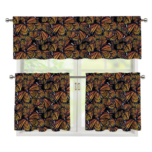 Vintage Monarch Butterfly Pattern Print 3 Piece Kitchen Curtains