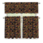 Vintage Monarch Butterfly Pattern Print 3 Piece Kitchen Curtains