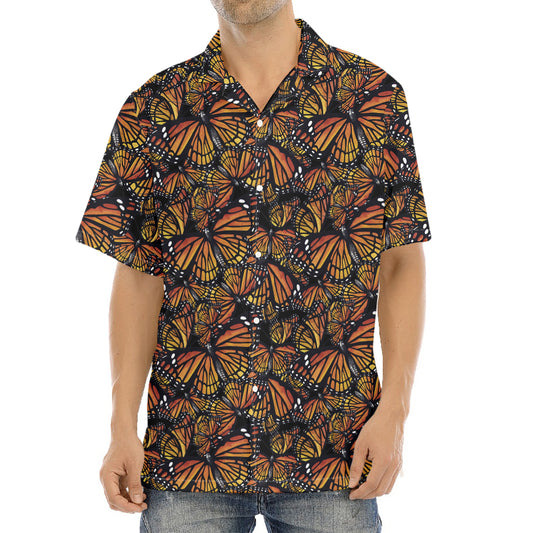 Vintage Monarch Butterfly Pattern Print Aloha Shirt