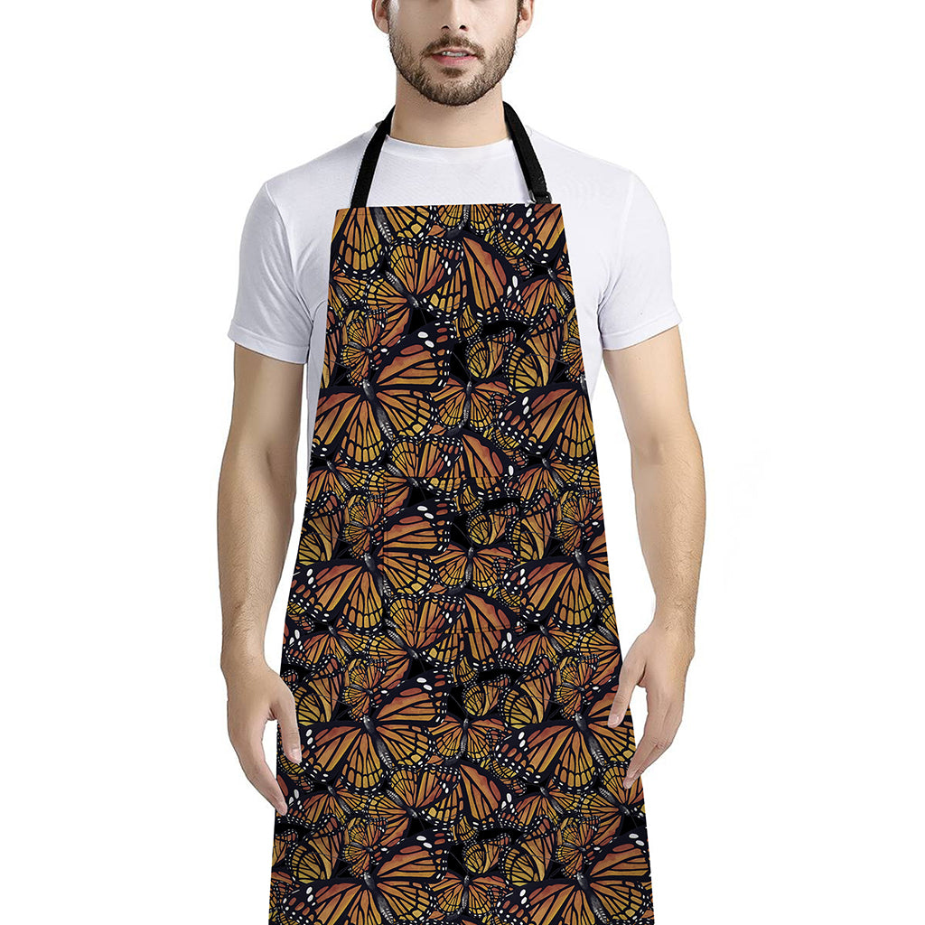 Vintage Monarch Butterfly Pattern Print Bib Apron With Pocket