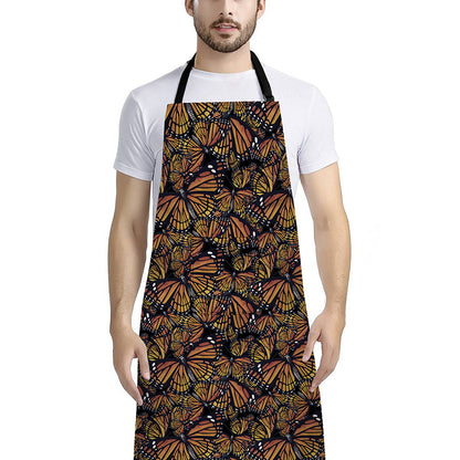 Vintage Monarch Butterfly Pattern Print Bib Apron With Pocket