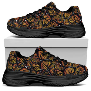 Vintage Monarch Butterfly Pattern Print Black Chunky Shoes