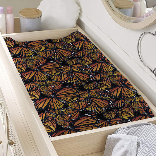 Vintage Monarch Butterfly Pattern Print Changing Pad Cover