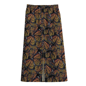 Vintage Monarch Butterfly Pattern Print Cotton Front Slit Maxi Skirt