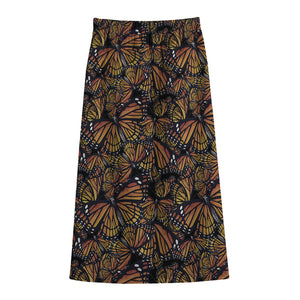 Vintage Monarch Butterfly Pattern Print Cotton Front Slit Maxi Skirt