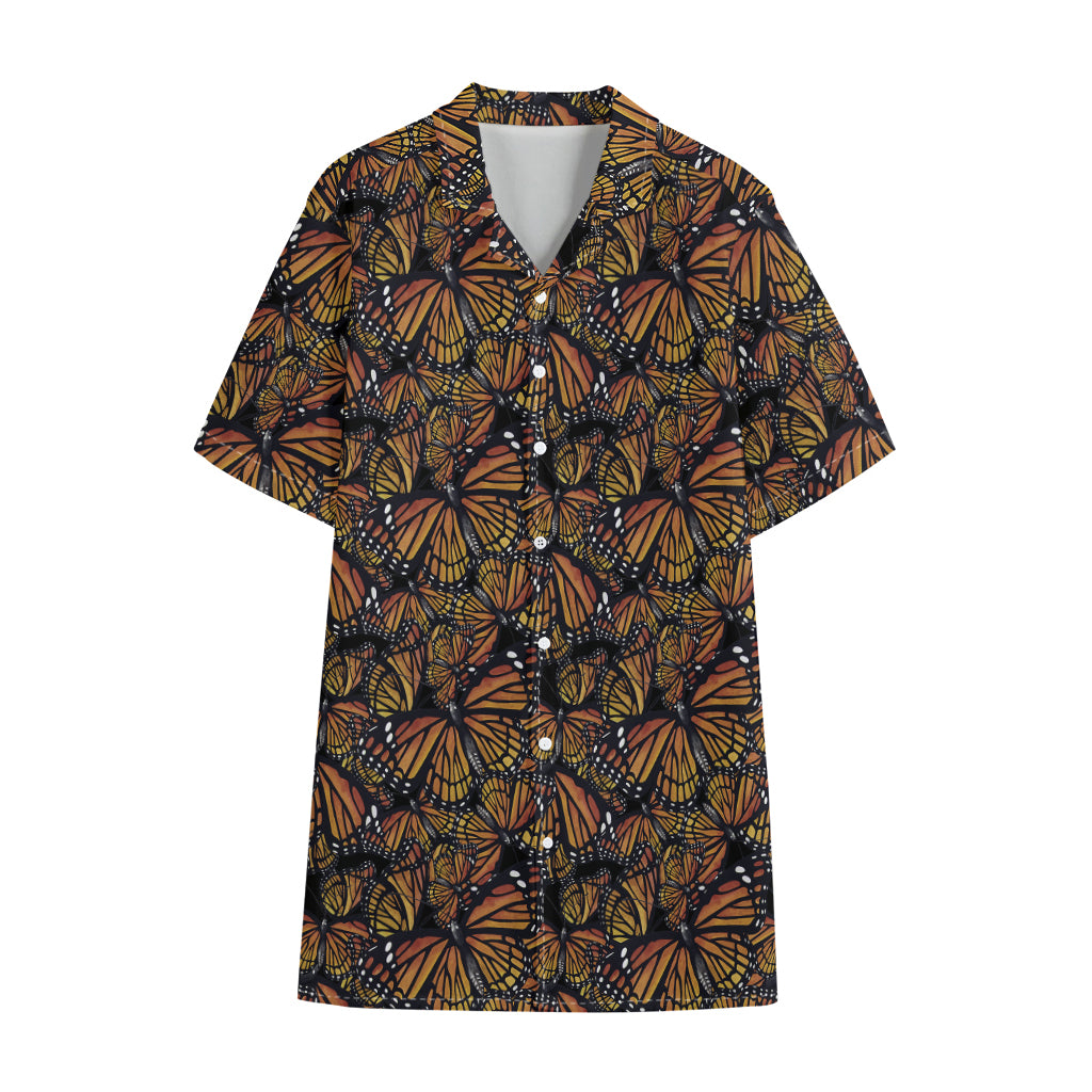 Vintage Monarch Butterfly Pattern Print Cotton Hawaiian Shirt