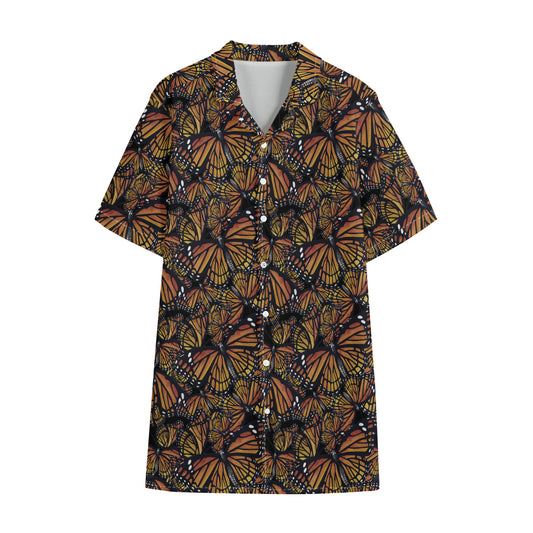 Vintage Monarch Butterfly Pattern Print Cotton Hawaiian Shirt