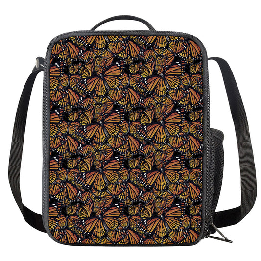 Vintage Monarch Butterfly Pattern Print Crossbody Lunch Bag