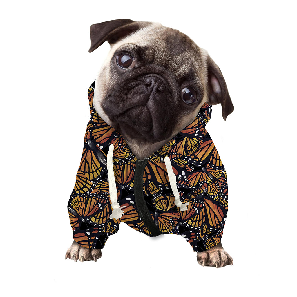 Vintage Monarch Butterfly Pattern Print Dog Zip Up Hoodie