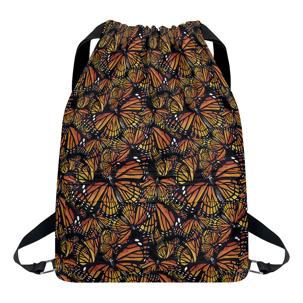 Vintage Monarch Butterfly Pattern Print Drawstring Backpack
