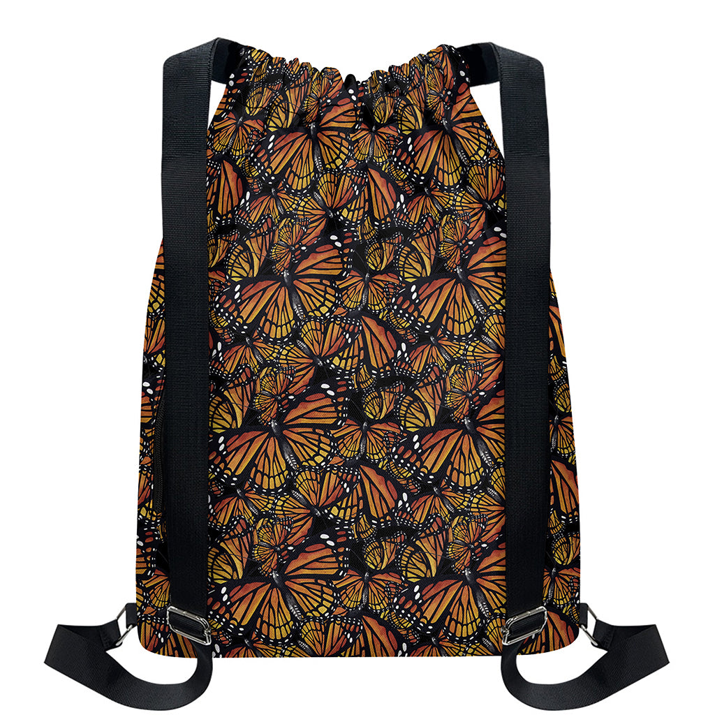 Vintage Monarch Butterfly Pattern Print Drawstring Backpack