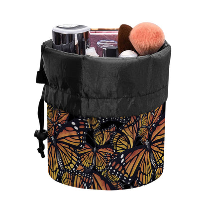 Vintage Monarch Butterfly Pattern Print Drawstring Makeup Bag