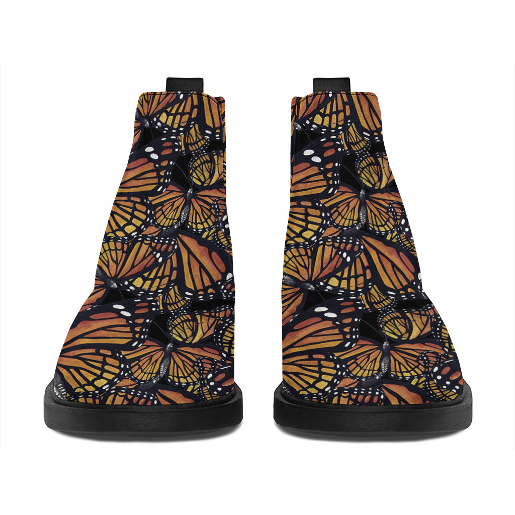Vintage Monarch Butterfly Pattern Print Flat Ankle Boots