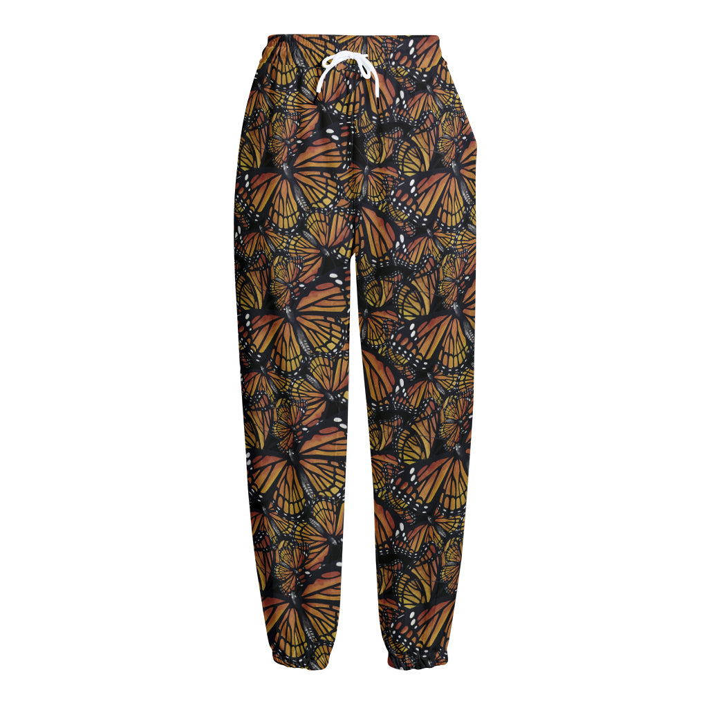 Vintage Monarch Butterfly Pattern Print Fleece Lined Knit Pants