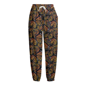 Vintage Monarch Butterfly Pattern Print Fleece Lined Knit Pants