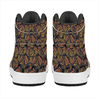 Vintage Monarch Butterfly Pattern Print High Top Leather Sneakers