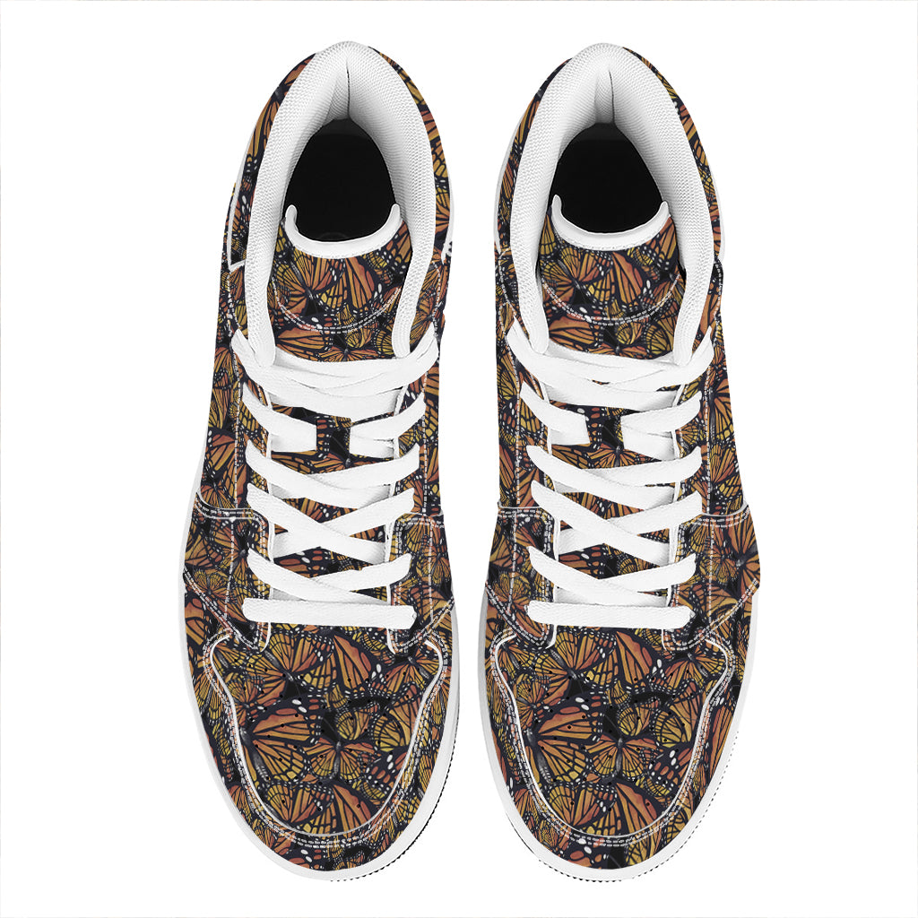 Vintage Monarch Butterfly Pattern Print High Top Leather Sneakers