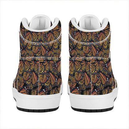 Vintage Monarch Butterfly Pattern Print High Top Leather Sneakers