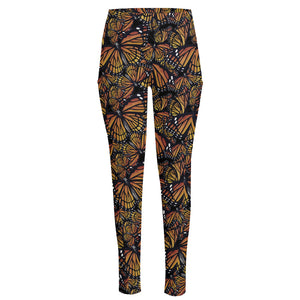 Vintage Monarch Butterfly Pattern Print High-Waisted Pocket Leggings