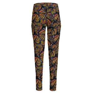 Vintage Monarch Butterfly Pattern Print High-Waisted Pocket Leggings