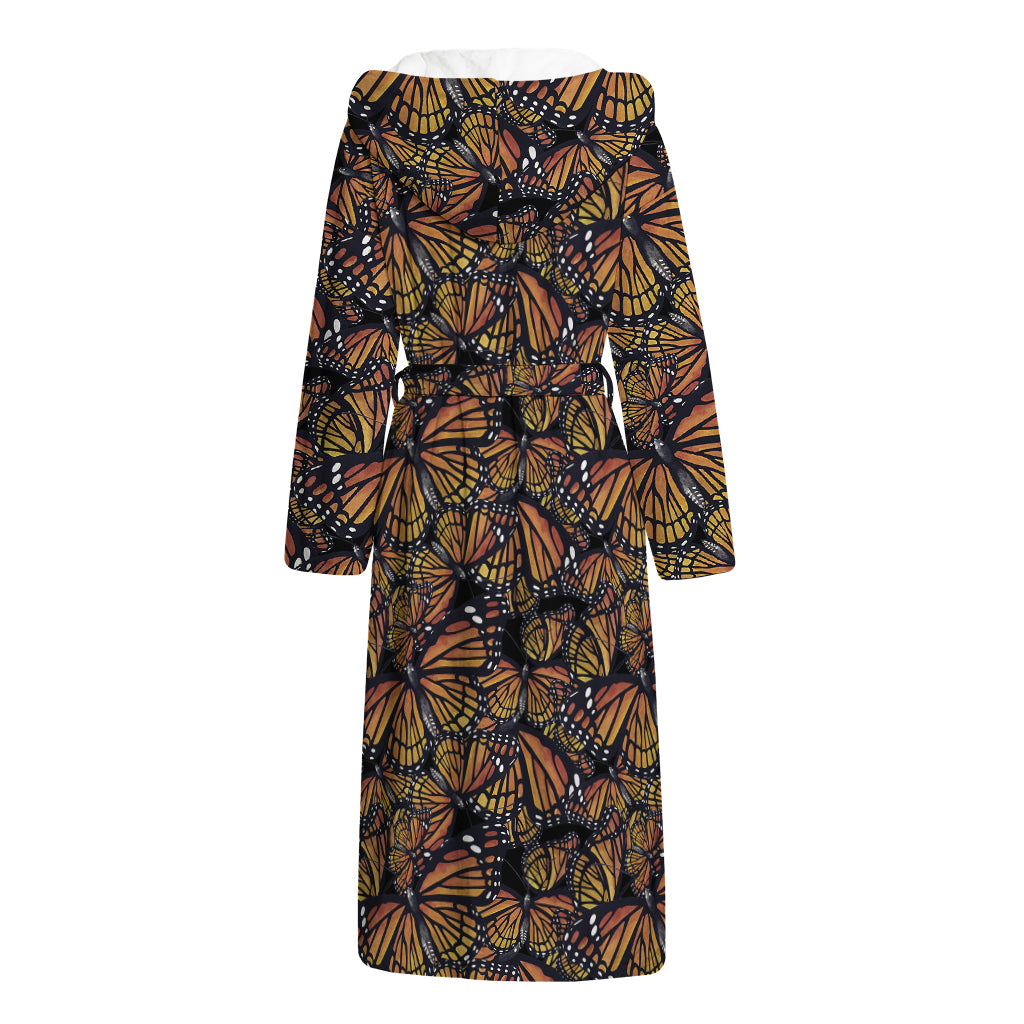 Vintage Monarch Butterfly Pattern Print Hooded Bathrobe