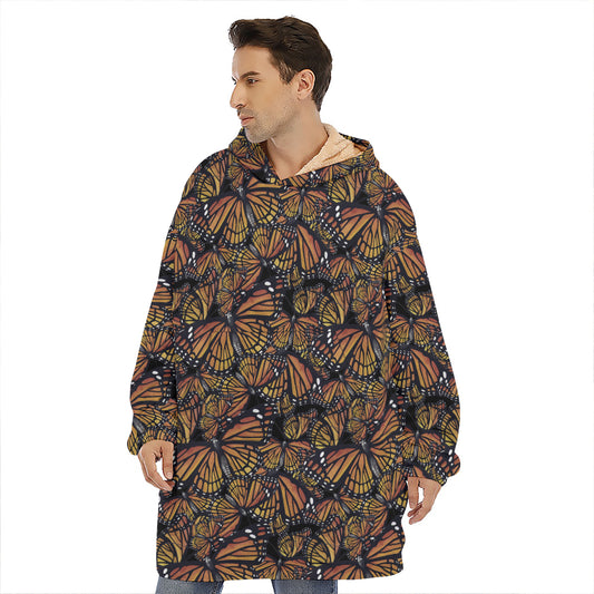 Vintage Monarch Butterfly Pattern Print Hoodie Blanket