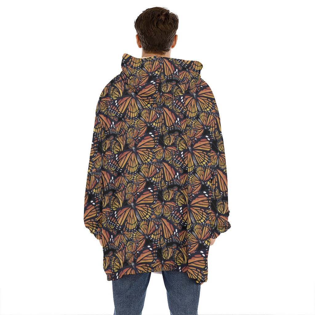 Vintage Monarch Butterfly Pattern Print Hoodie Blanket